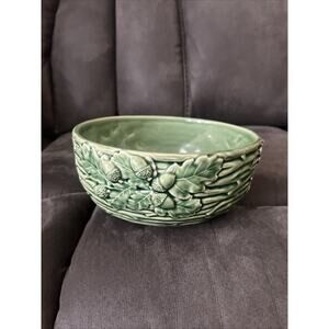 Bordallo Pinheiro Ceramic Oak Leaf Serving Bowl Green Acorn Leaves Twigs 8"